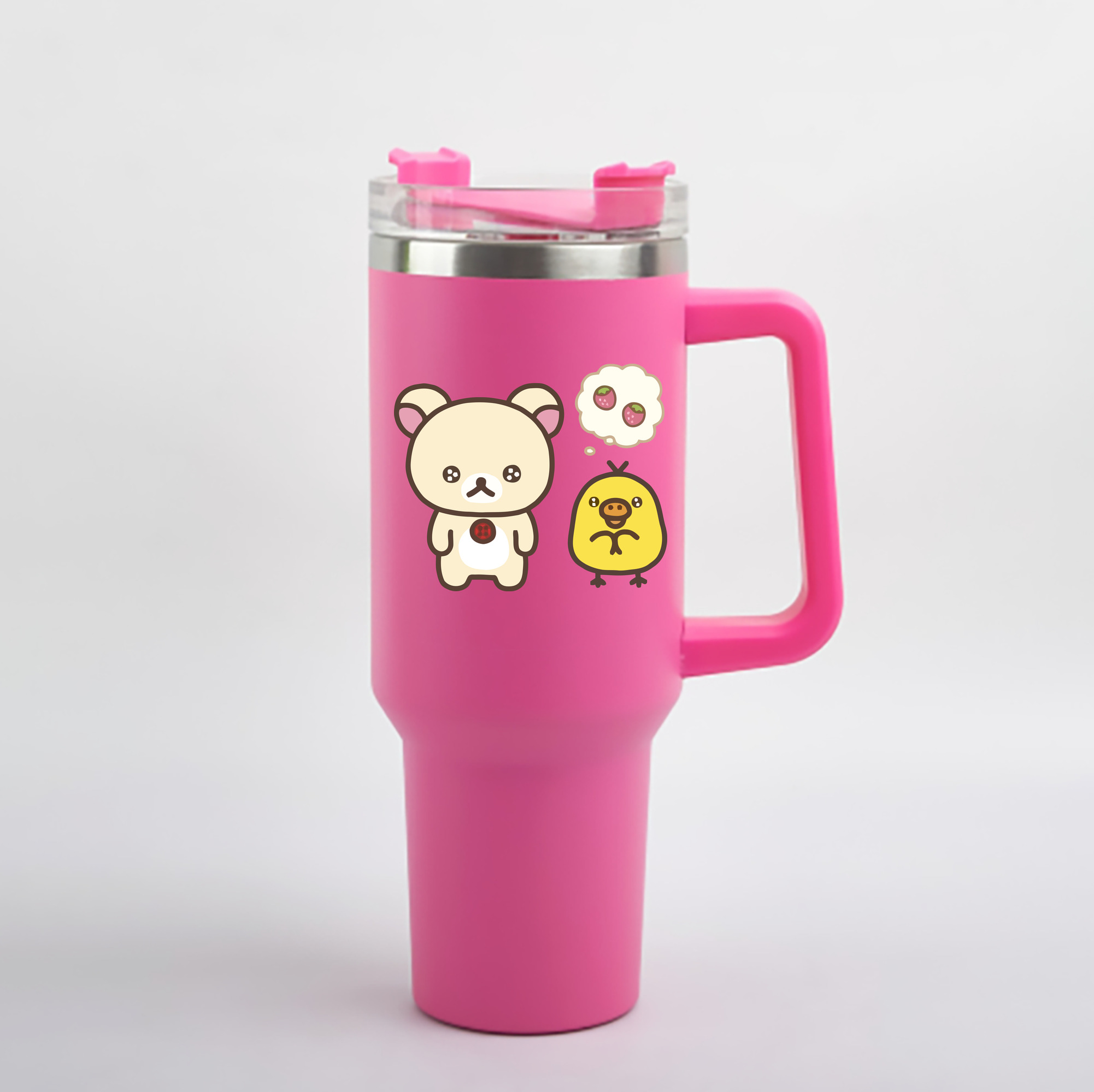 （画像用） リラックマ リラックマ キイロイトリ Rilakkuma Korilakkuma Kiiroitori 1200mL車用タンブラー - クリスタルステッカー（プラスチックストロー付き）